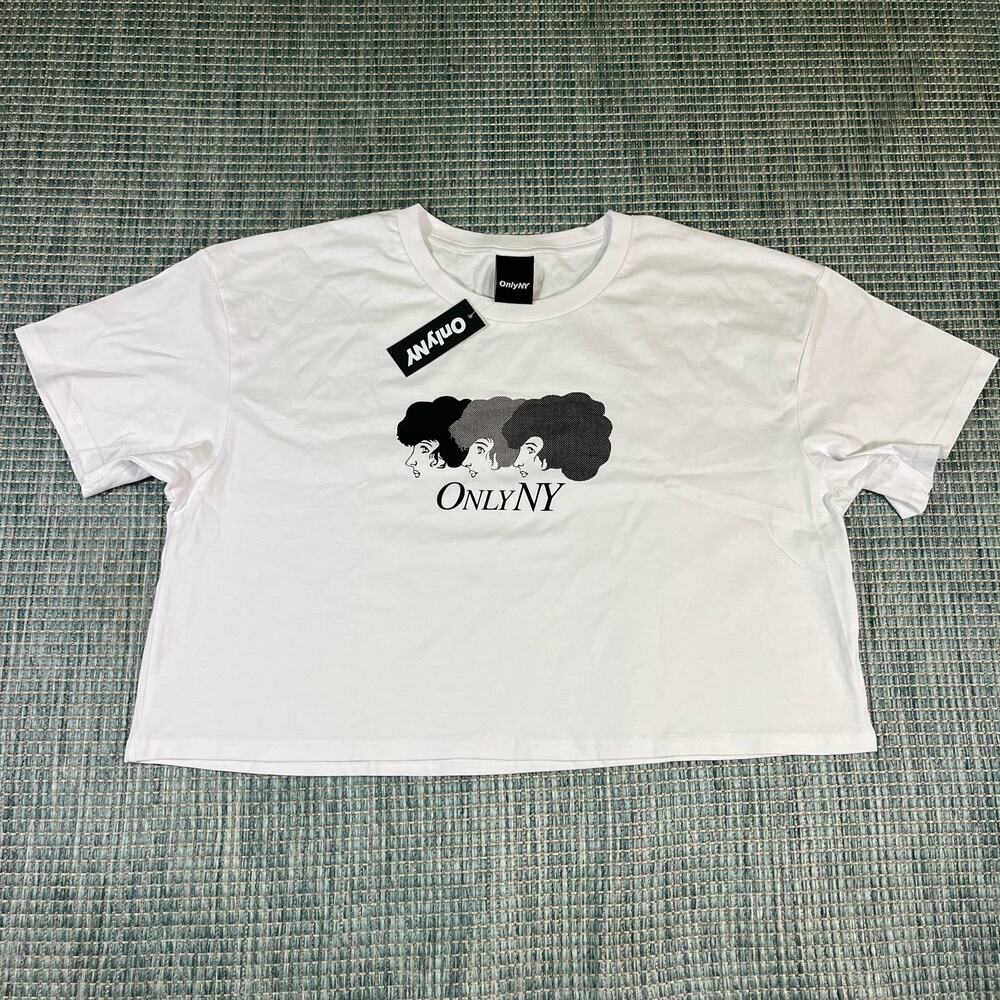 Only NY salon White Crop Top T Shirt Women’s‎ Sz L New